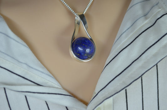 lapis lazuli silver necklace, natural blue gemstone, 18” chain