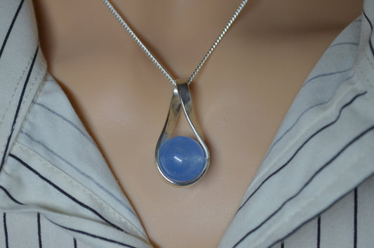 jade silver necklace, natural blue dyed jade, 18” chain