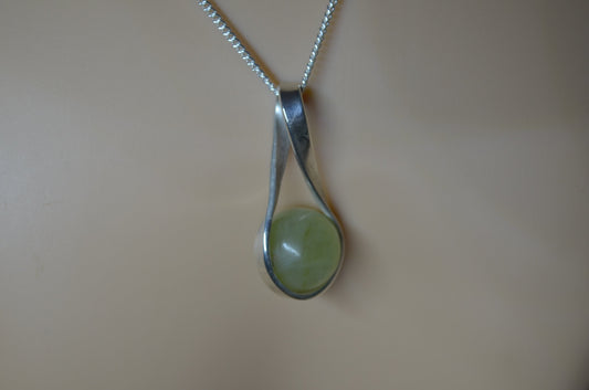green jade pendant, solid sterling silver necklace, 18” chain