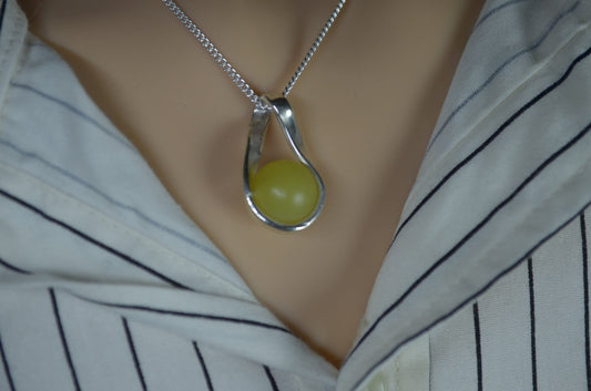 jade pendant, solid sterling silver necklace, 18” chain