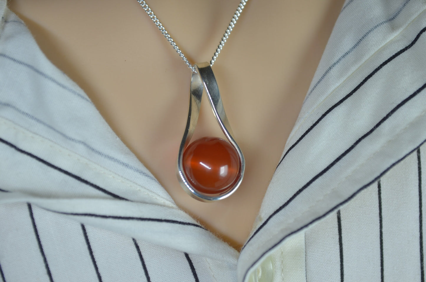 red carnelian pendant, solid sterling silver necklace, 18” chain