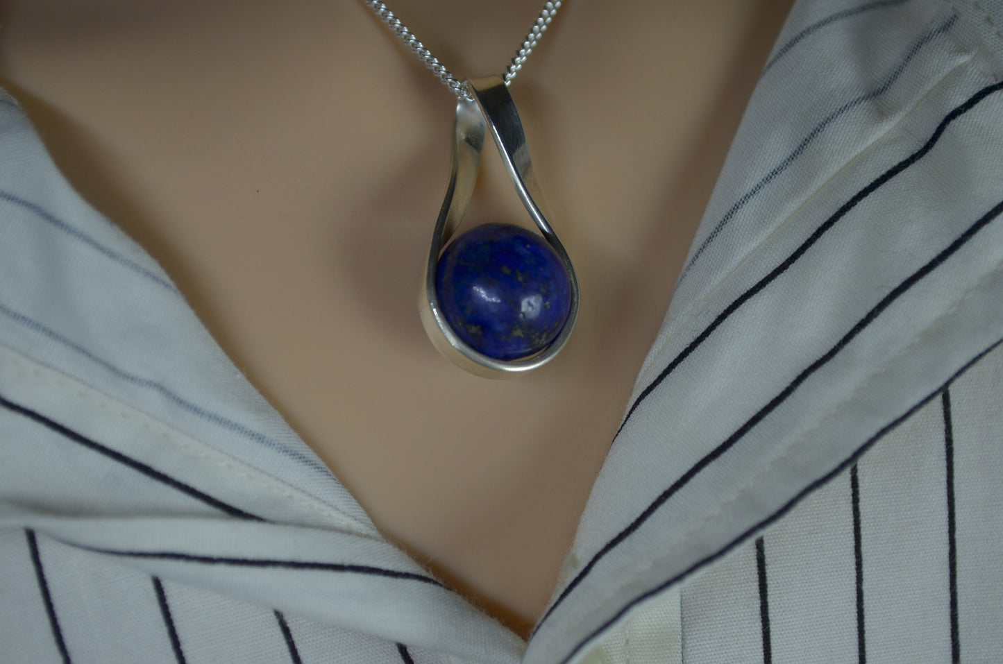 lapis lazuli silver necklace, natural blue gemstone, 18” chain