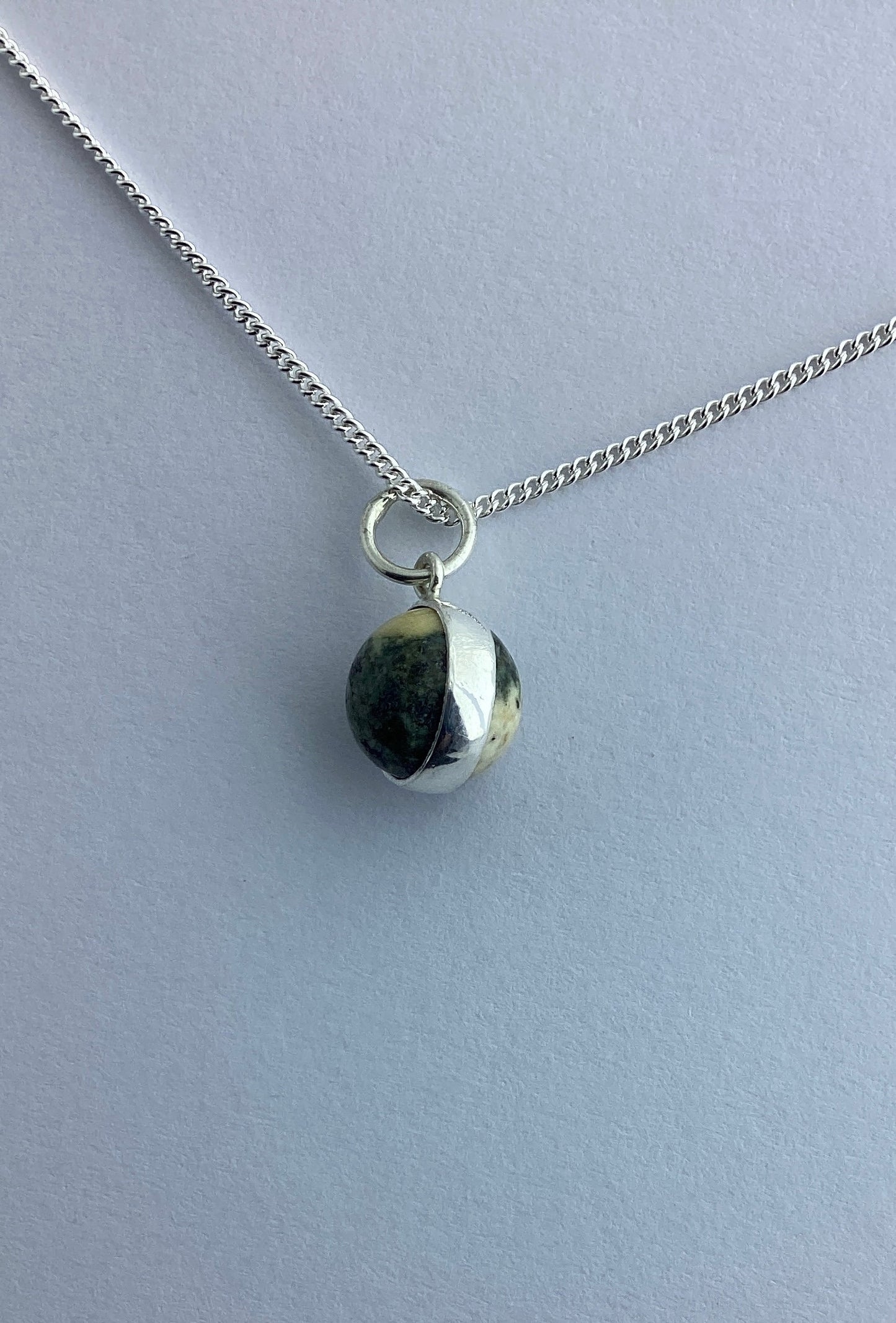Preseli Bluestone small charm pendant,solid 925 sterling silver, 18” chain