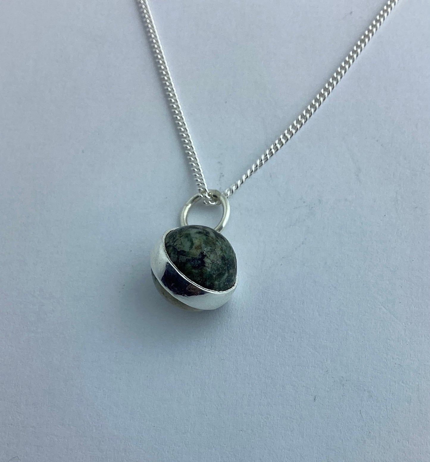Preseli Bluestone small charm pendant,solid 925 sterling silver, 18” chain