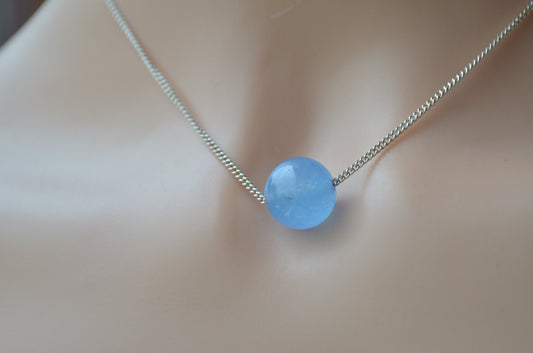 jade necklace, natural blue dyed jade, 18” chain