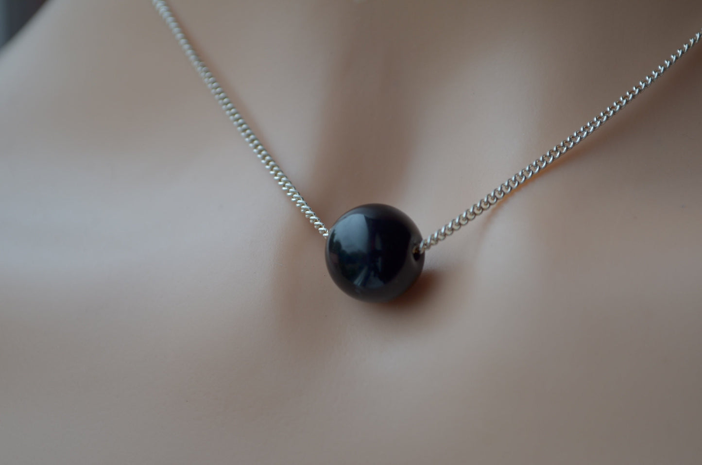 black onyx necklace, solid sterling silver 18” chain
