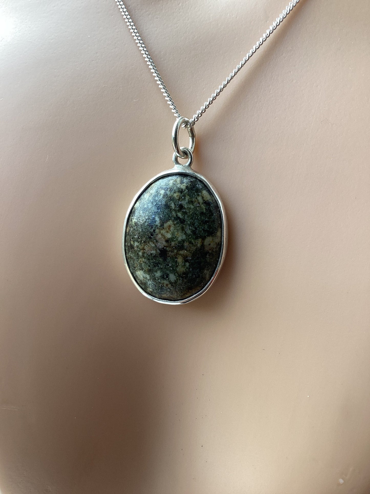 Preseli Bluestone necklace, 925 sterling silver 18” silver chain