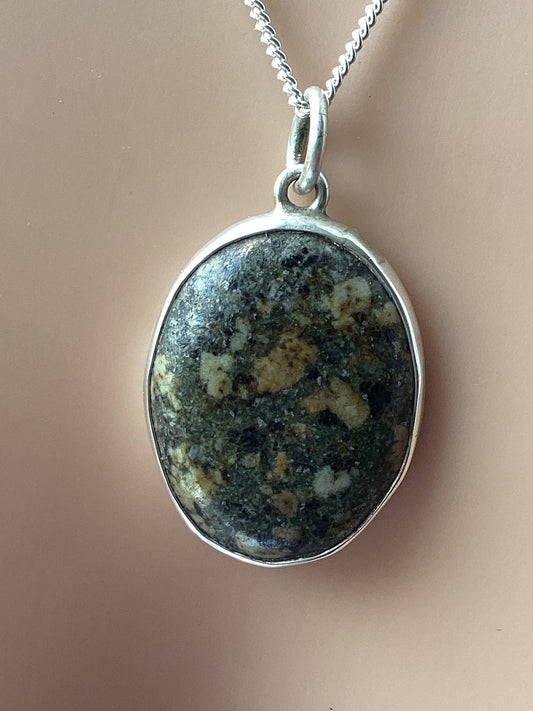 Preseli Bluestone pendant and chain, solid 925 sterling silver