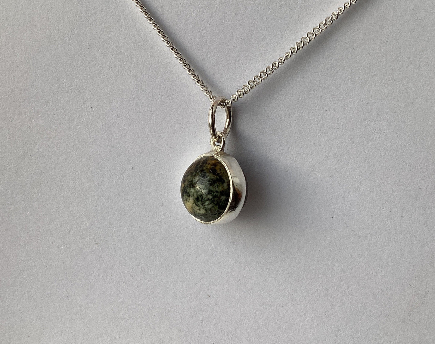 Preseli Bluestone small charm necklace, solid 925 sterling silver, 18” chain
