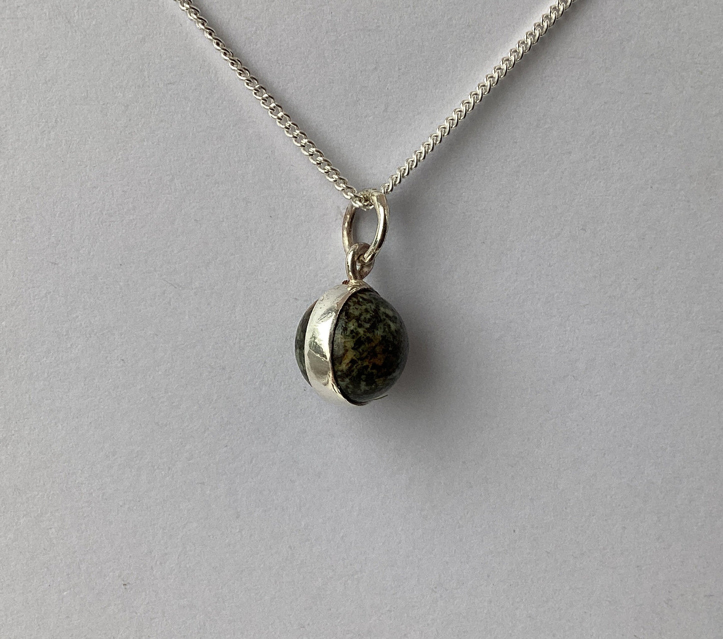 Preseli Bluestone, solid 925 sterling silver, 18” chain