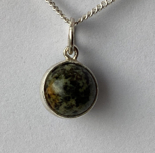 silver Preseli Bluestone small charm pendant, solid 925 sterling silver, 18” chain