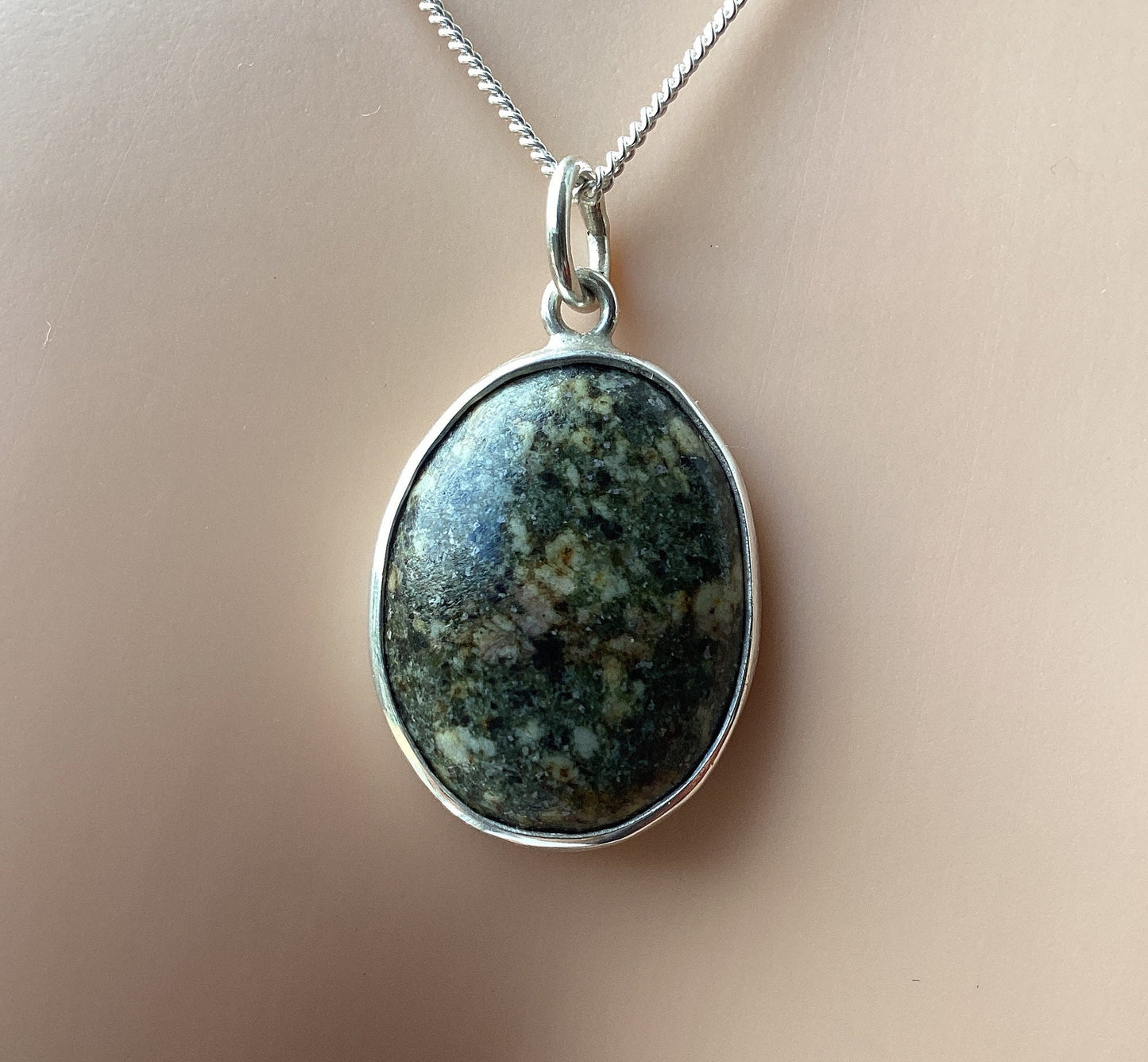 Preseli Bluestone necklace, 925 sterling silver 18” silver chain