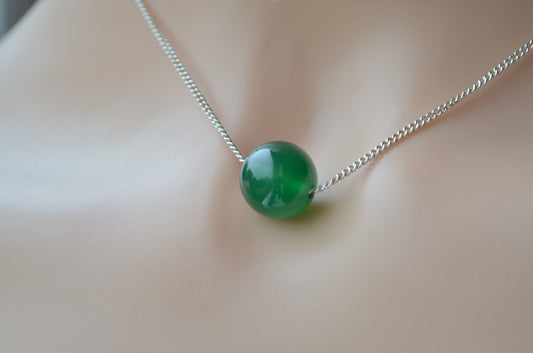 green onyx necklace, solid sterling silver 18” chain
