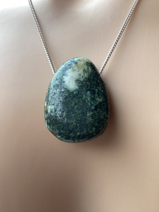 Preseli Bluestone pendant, solid 925 sterling silver necklace, 18” chain