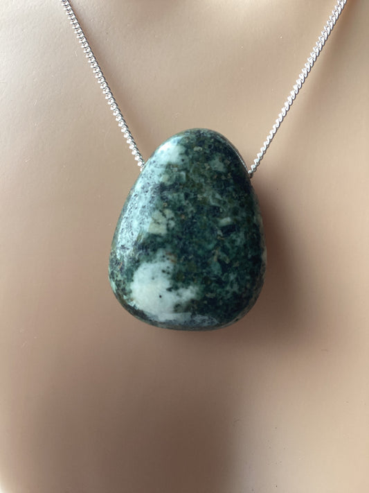 Preseli Bluestone, solid 925 sterling silver necklace, 18” chain