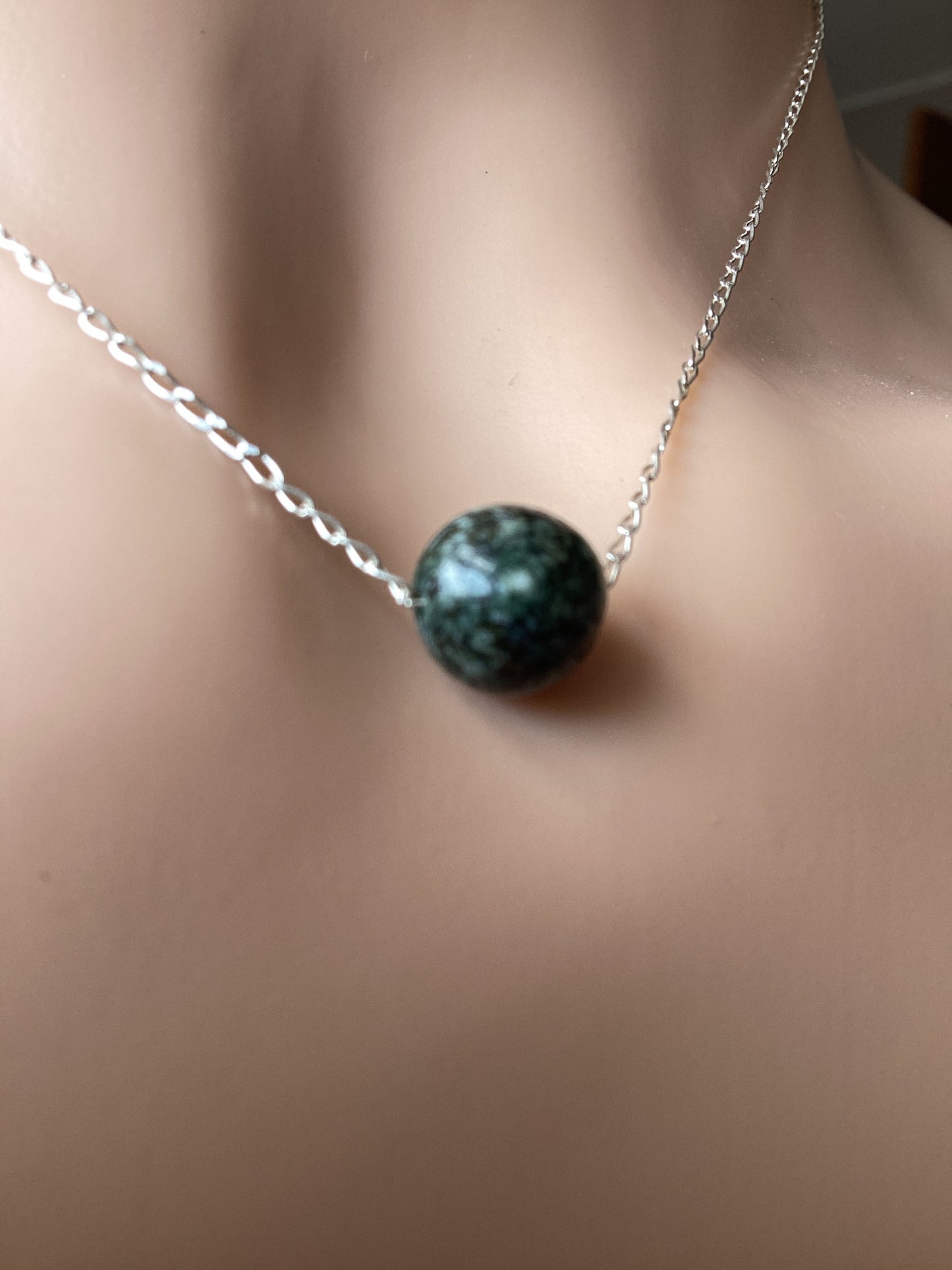 sterling silver chain and Preseli Bluestone bead necklace