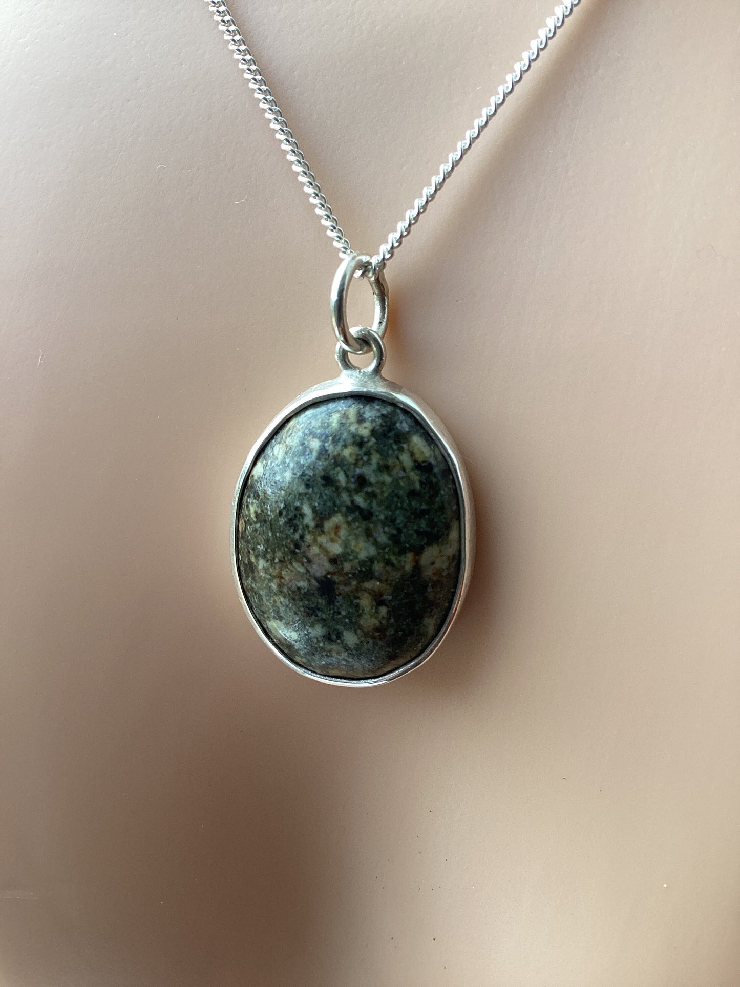 Preseli Bluestone necklace, 925 sterling silver 18” silver chain