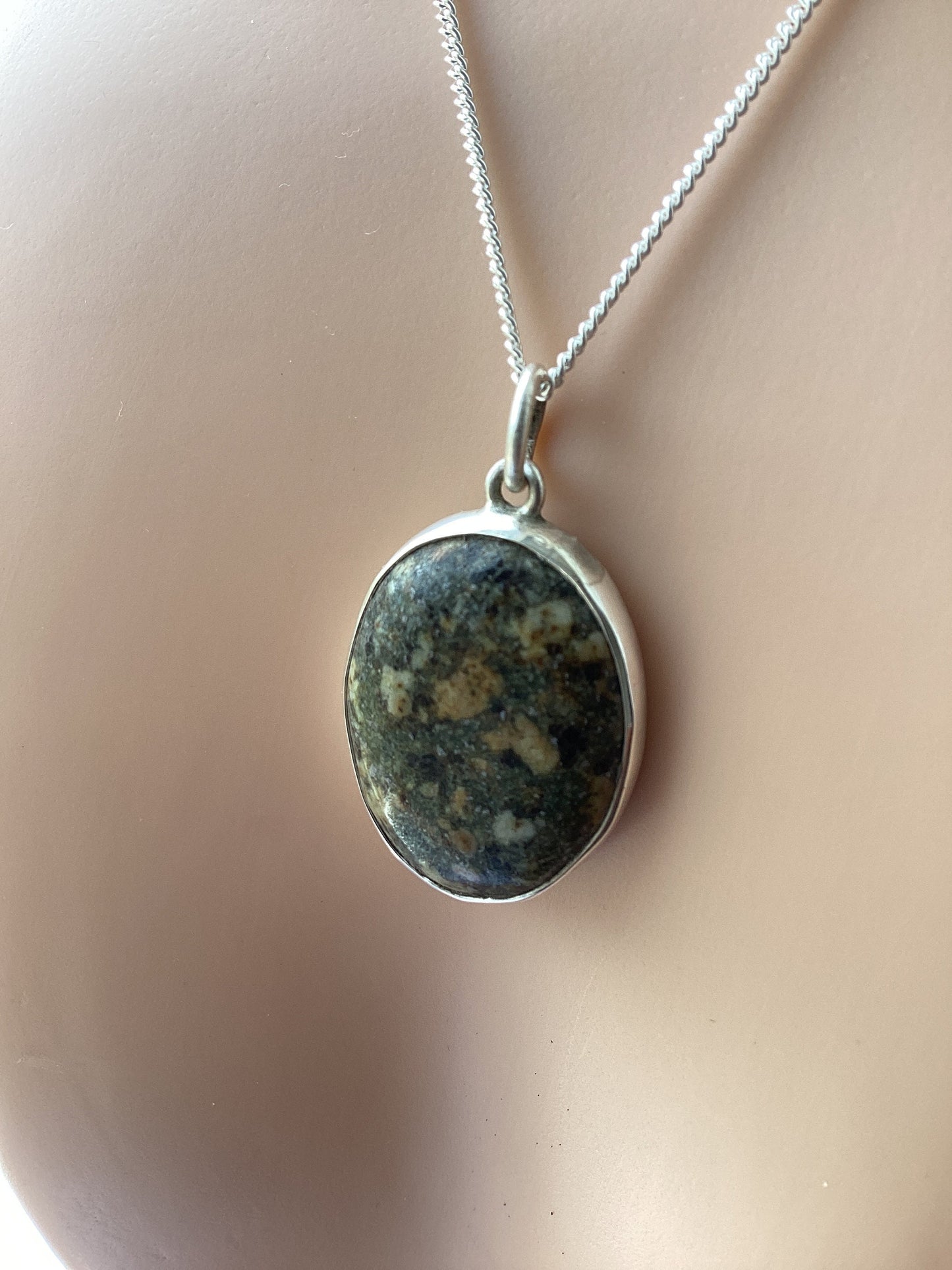 Preseli Bluestone pendant and chain, solid 925 sterling silver