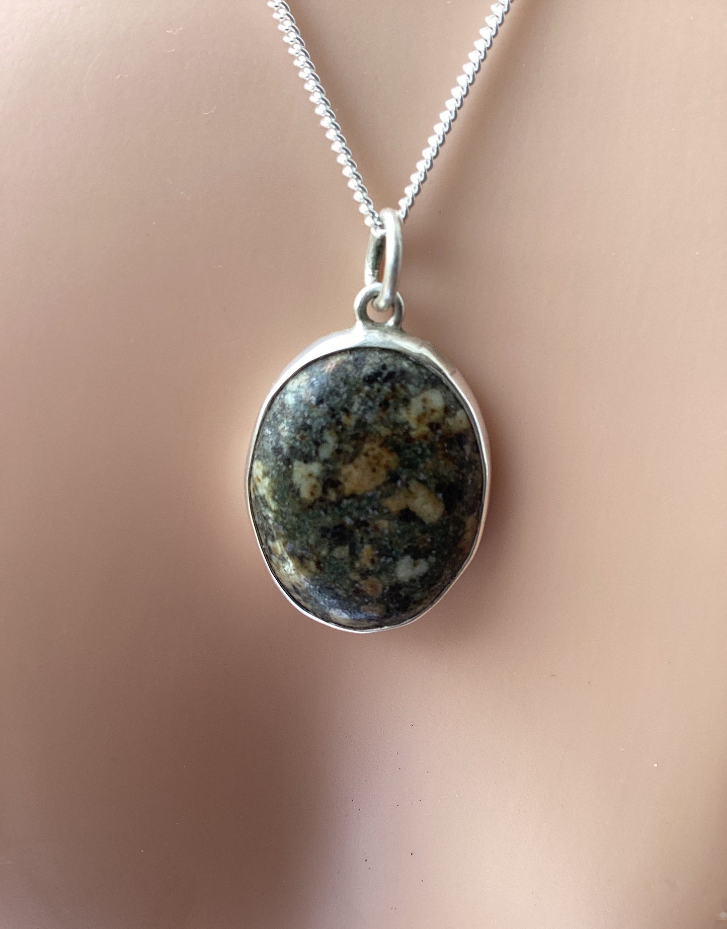 Preseli Bluestone pendant and chain, solid 925 sterling silver