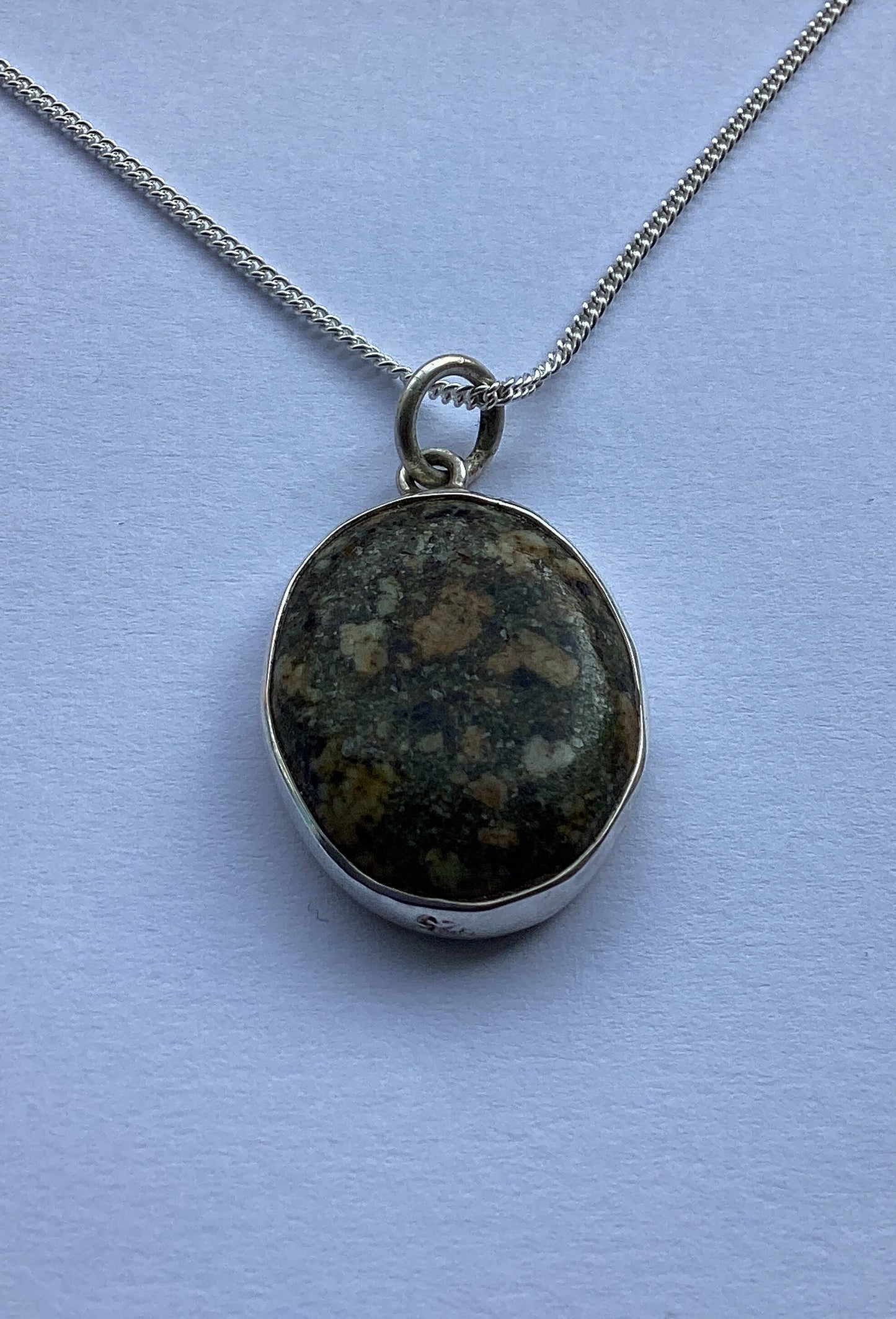 Preseli Bluestone pendant and chain, solid 925 sterling silver