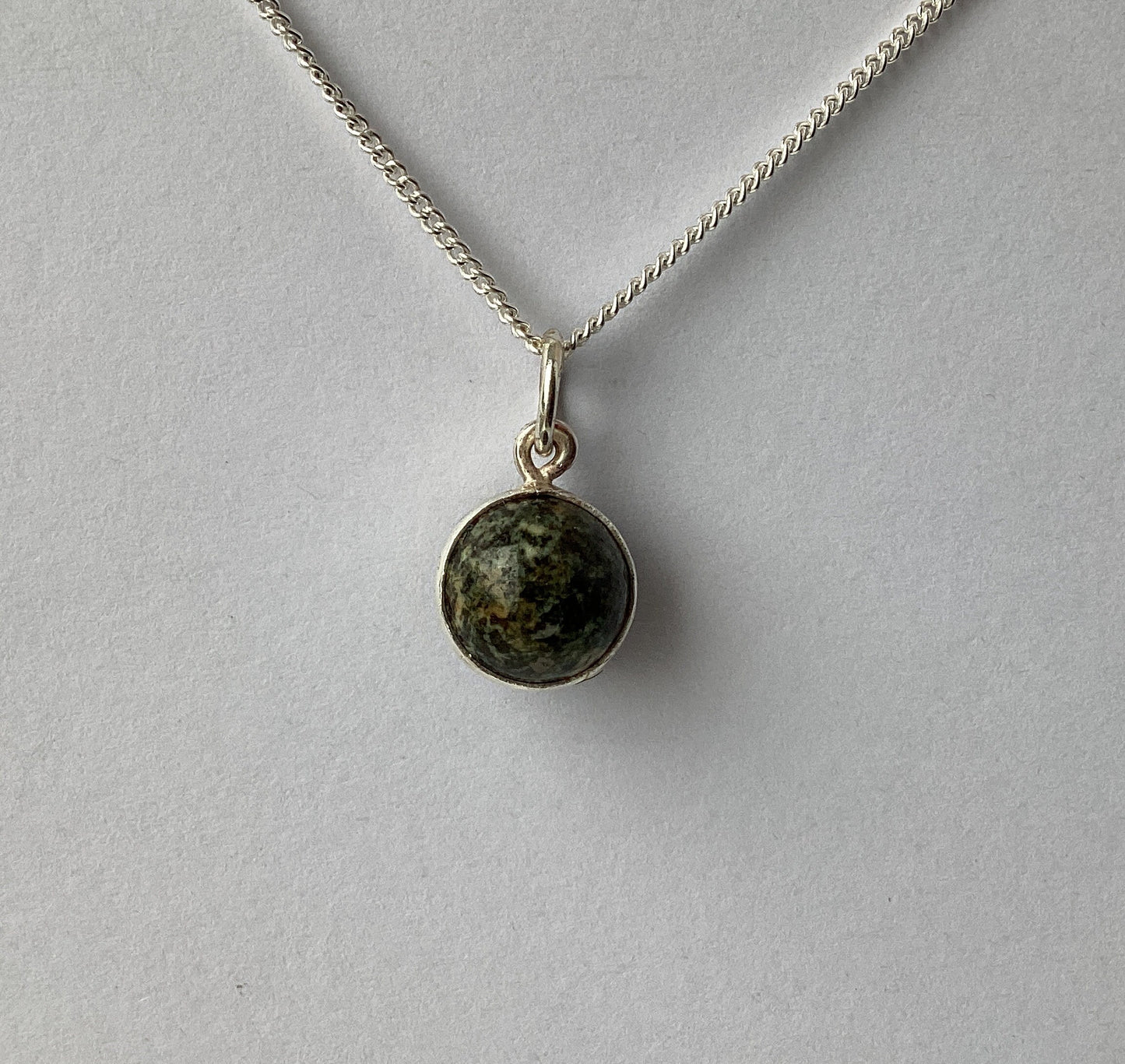 Preseli Bluestone, solid 925 sterling silver, 18” chain