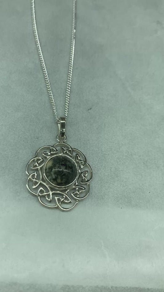 Preseli Bluestone and silver necklace, solid 925 sterling silver, 18” chain