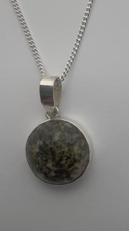 Preseli Bluestone and silver necklace, solid 925 sterling silver, 18” chain