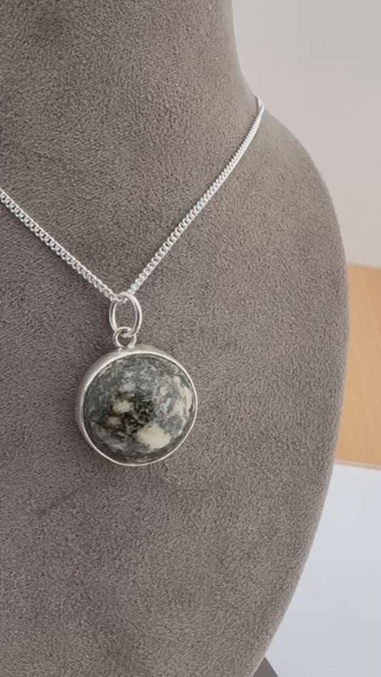 Preseli Bluestone and silver necklace, solid 925 sterling silver, 18” chain