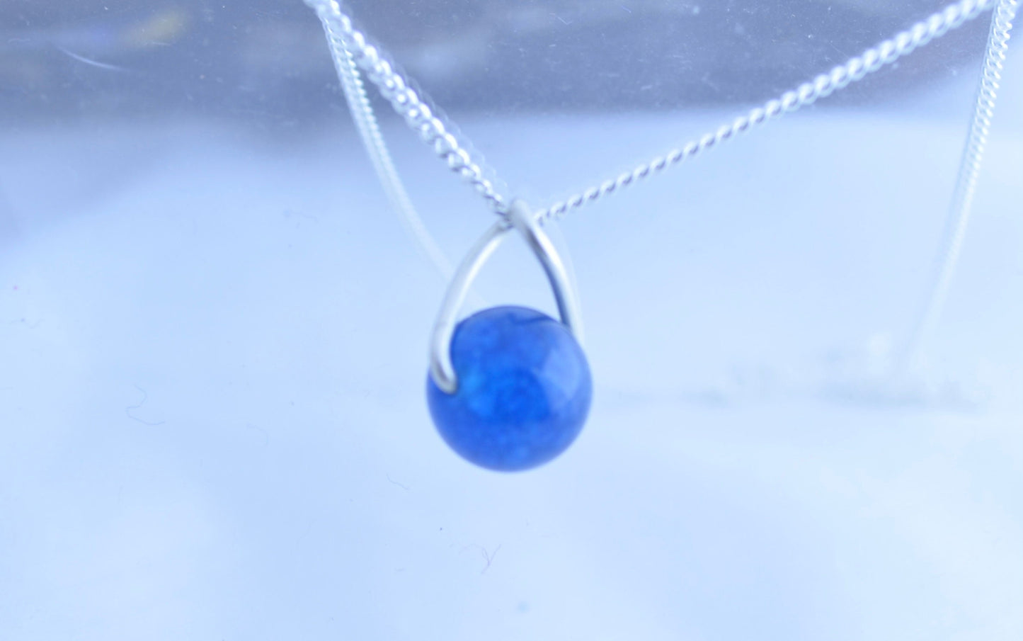 Silver necklace, blue round Apatite gemstone pendant, natural materials, 18” chain