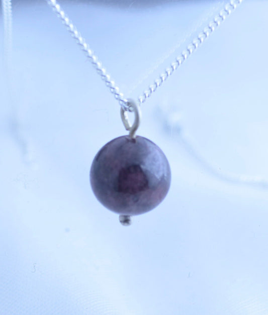 Silver garnet necklace, round shape red pendant, 18” chain, natural gemstone