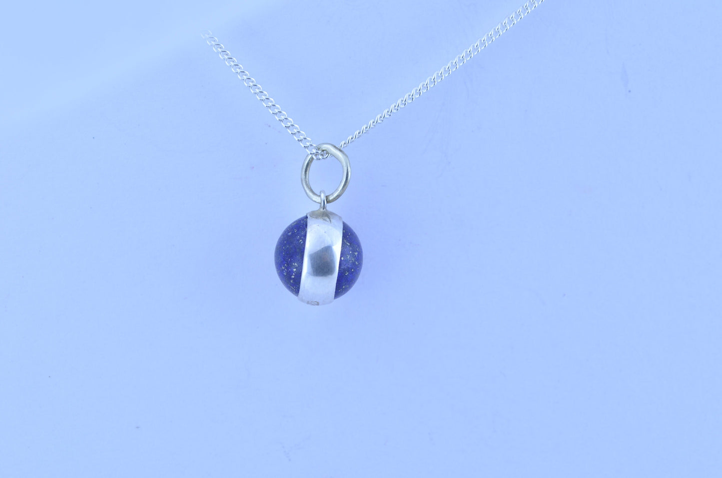 lapis lazuli pendant and solid 925 sterling silver chain necklace, bell shape natural blue gemstone