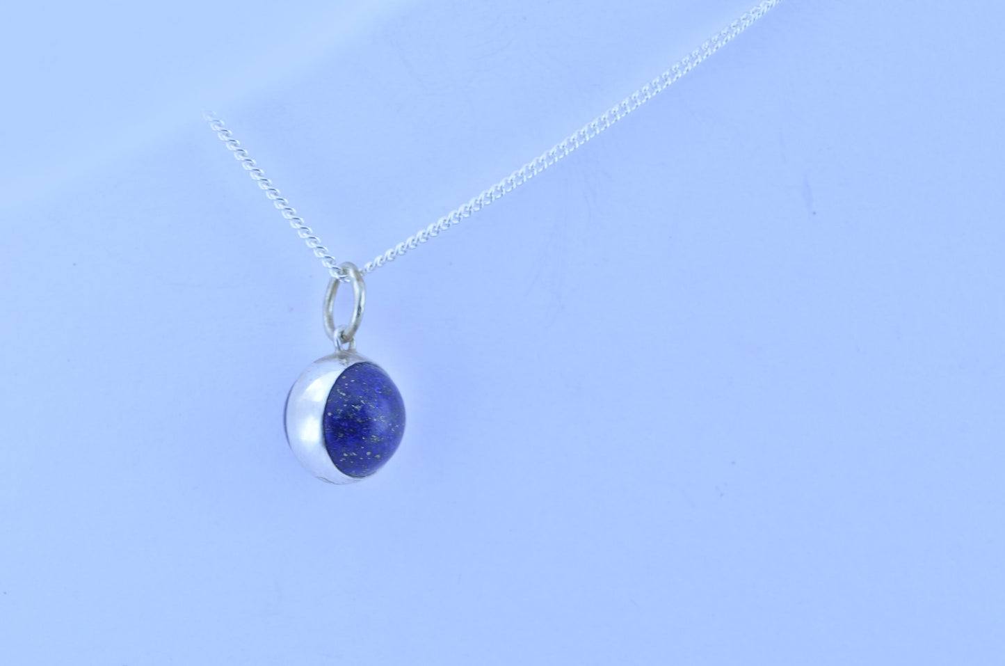 lapis lazuli pendant and solid 925 sterling silver chain necklace, bell shape natural blue gemstone