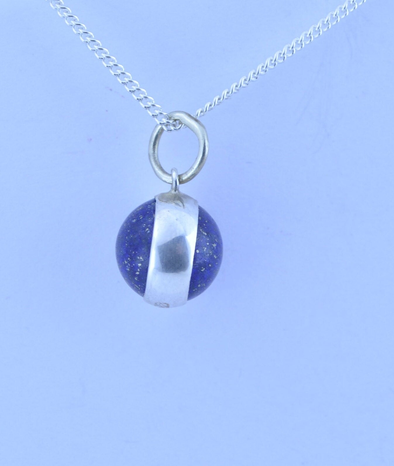 lapis lazuli pendant and solid 925 sterling silver chain necklace, bell shape natural blue gemstone
