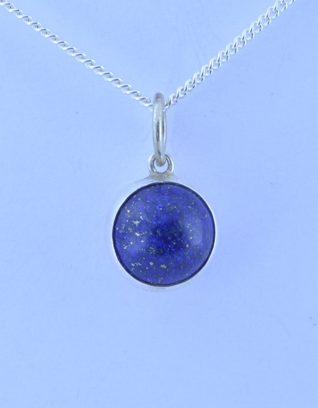 lapis lazuli pendant and solid 925 sterling silver chain necklace, bell shape natural blue gemstone