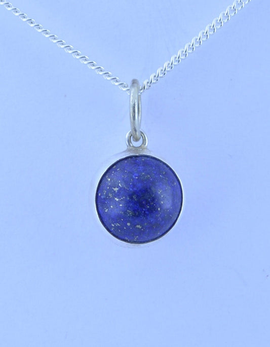 lapis lazuli pendant and solid 925 sterling silver chain necklace, bell shape natural blue gemstone
