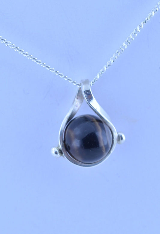 silver necklace, black onyx pendant bell shape natural gemstone, solid sterling silver chain necklace