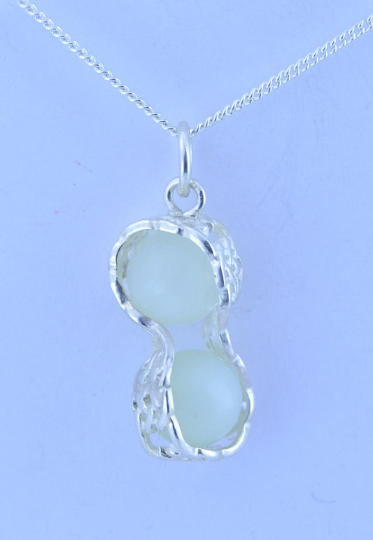 silver jade long pendant, round shape green beads necklace, natural gemstones, 18” chain