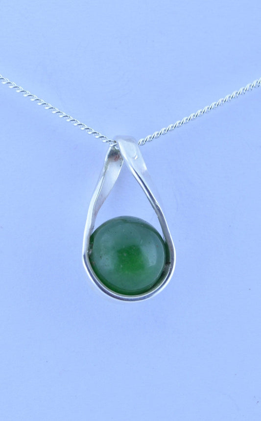 silver jade pendant and solid sterling silver chain necklace, bell shape green natural gemstone
