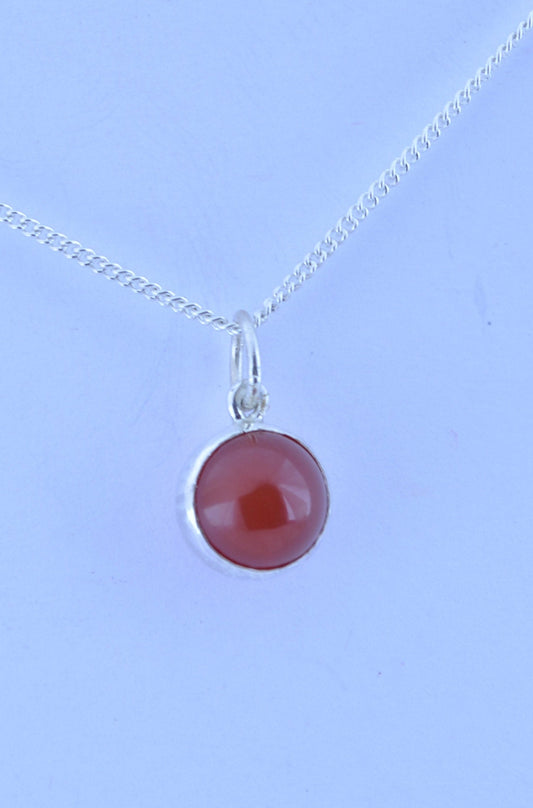 carnelian silver necklace, bell shape natural red gemstone pendant, 18” chain