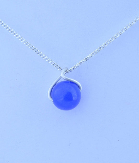 silver necklace, blue agate pendant, natural materials, 18” chain
