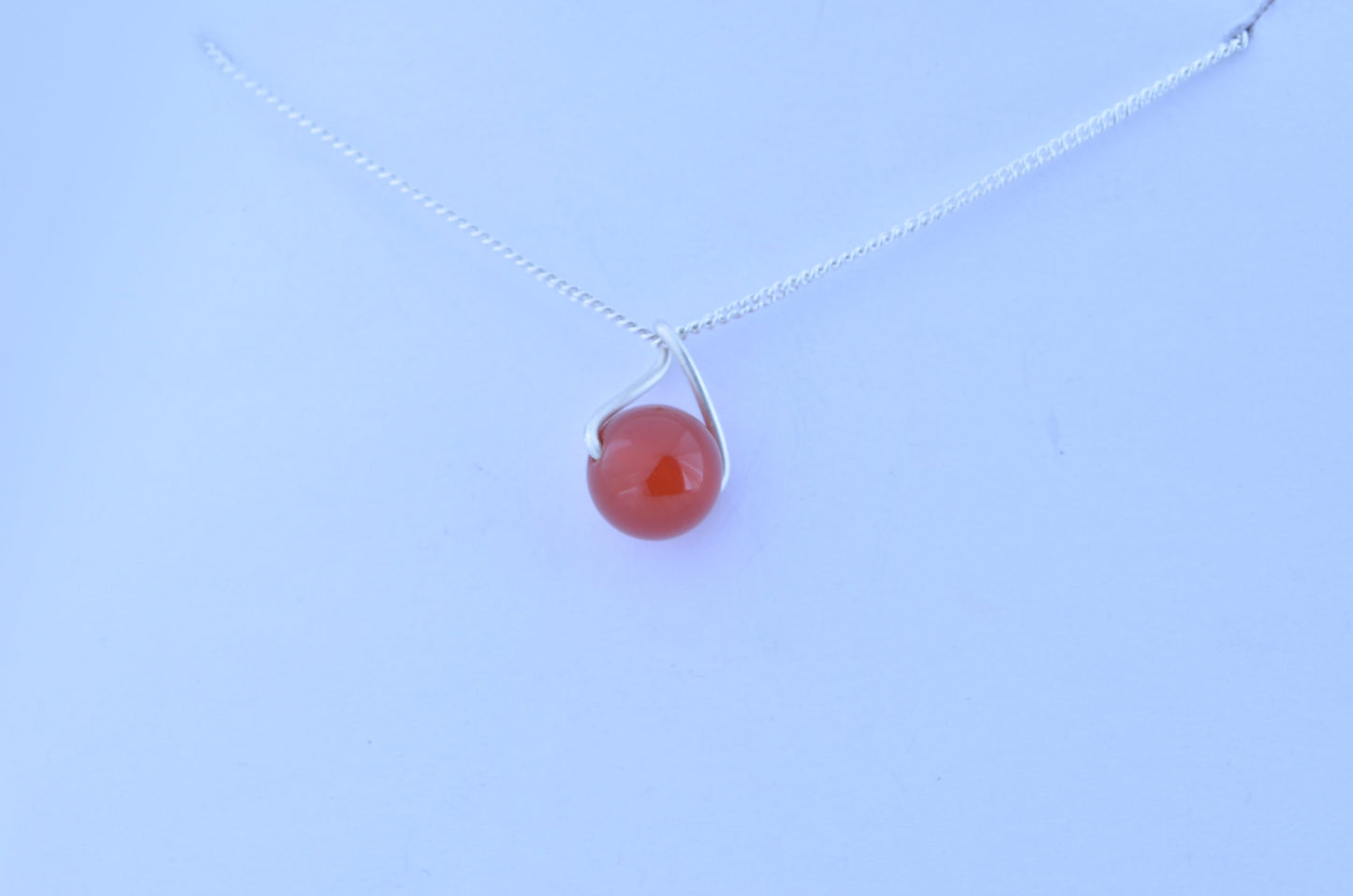 silver carnelian necklace, round natural red gemstone pendant, 18” chain