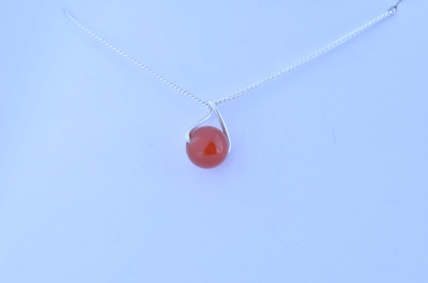 silver carnelian necklace, round natural red gemstone pendant, 18” chain