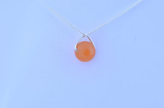 silver red aventurine pendant, natural round shape gemstone, 18” chain necklace