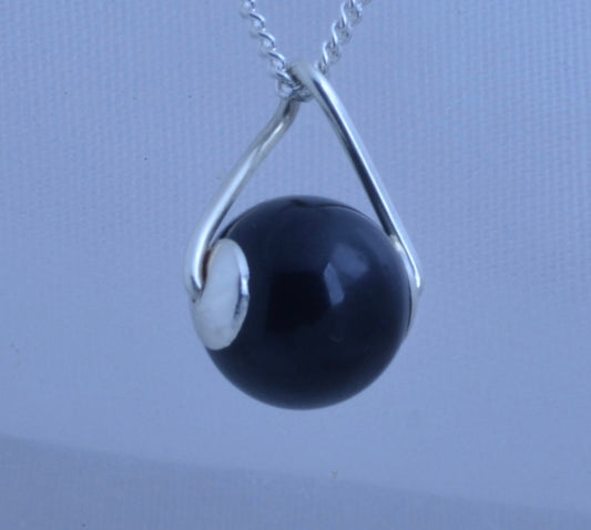 black onyx pendant, solid sterling silver necklace, round shape natural gemstone, 18” chain