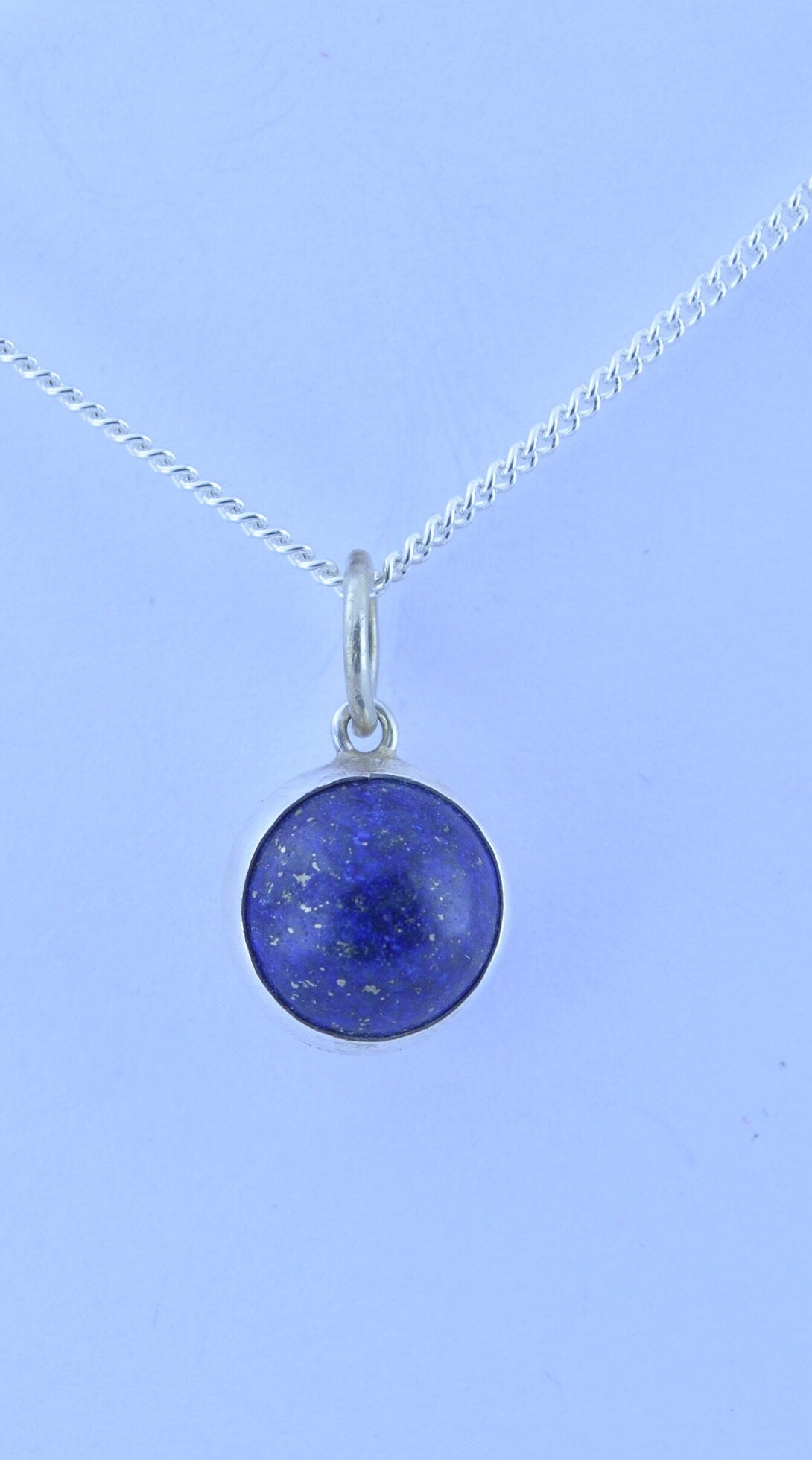 lapis lazuli pendant and solid 925 sterling silver chain necklace, bell shape natural blue gemstone