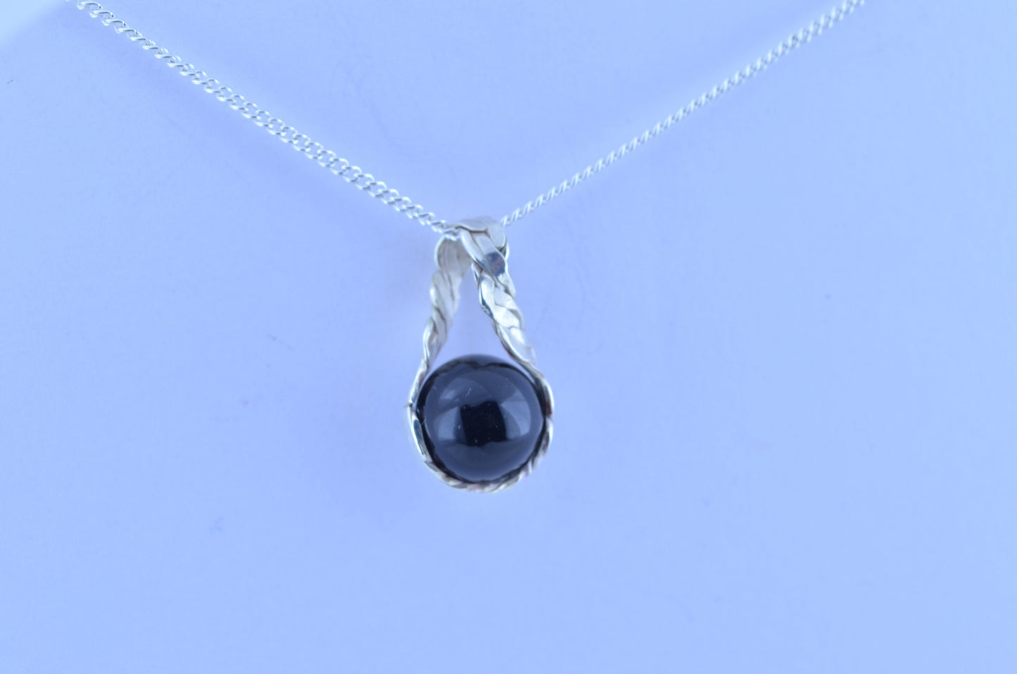 silver black onyx pendant bell shape natural gemstone, solid sterling silver chain necklace