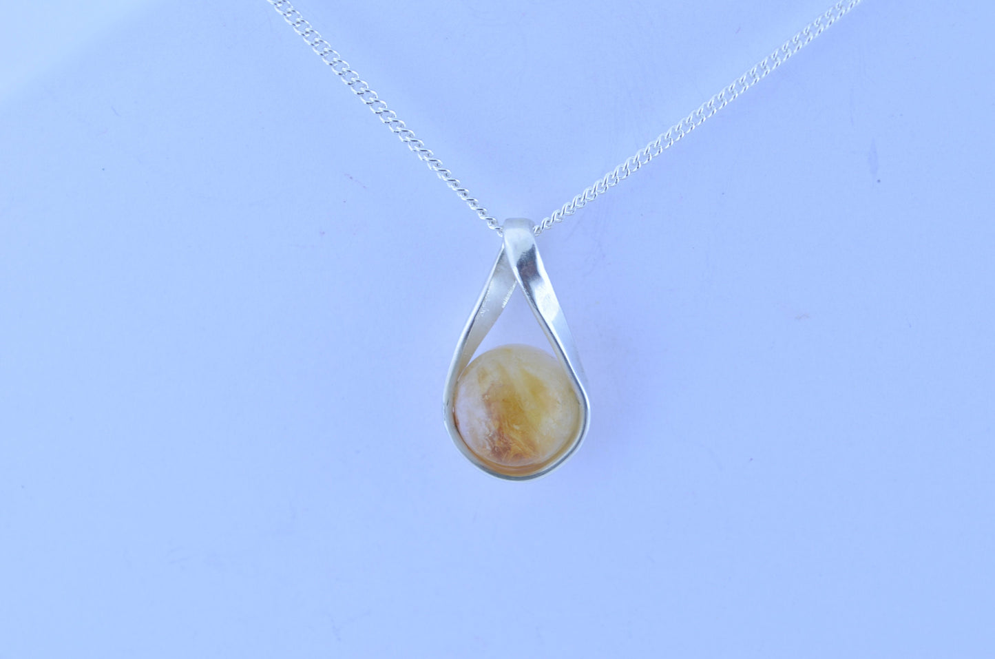 silver Citrine necklace, bell shape yellow natural gemstone pendant, 18” chain