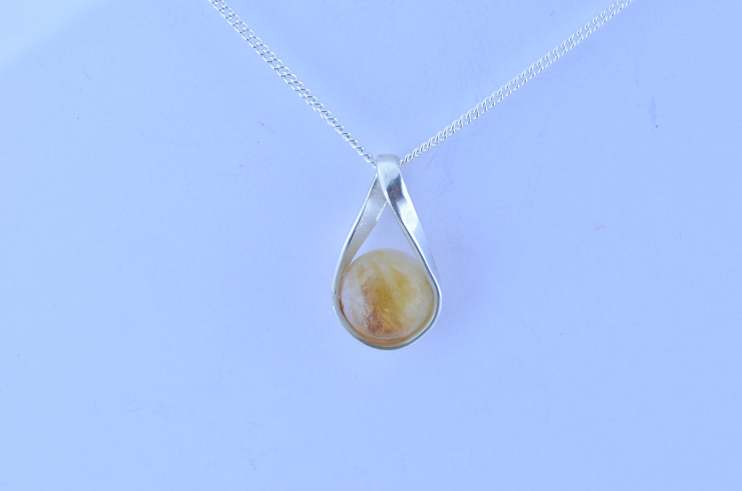 silver Citrine necklace, bell shape yellow natural gemstone pendant, 18” chain