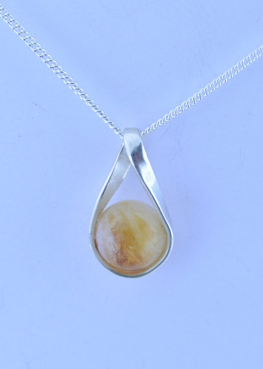 silver Citrine necklace, bell shape yellow natural gemstone pendant, 18” chain