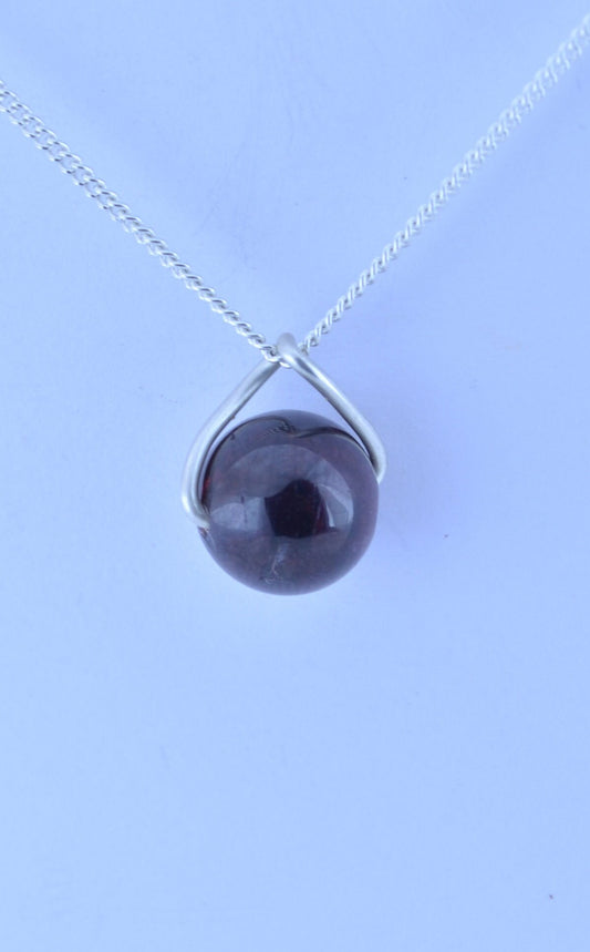 silver garnet necklace, twisted shape pendant, 18” chain, bell red natural gemstone